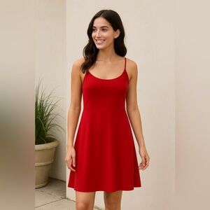 Red Midi Dress Spaghetti Strap A-Line Stretch Minimalist Slip Dress M
